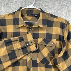 Truewerk Shirt Men Size XXL Black Yellow Plaid Snap Button Hiking Outdoor